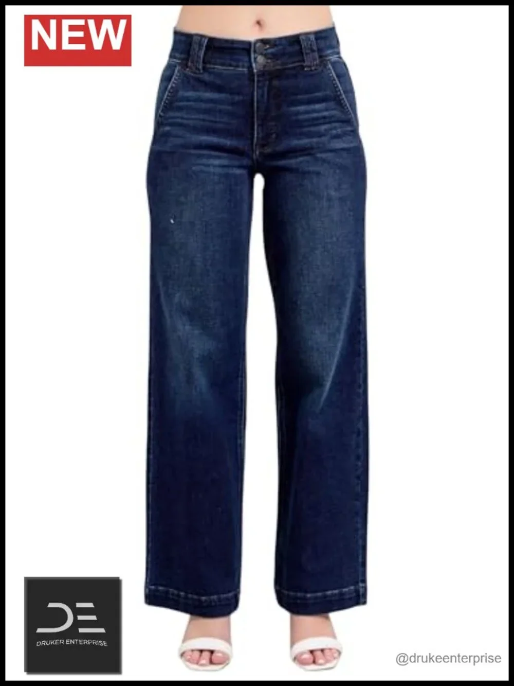 High Waist Wide Leg Jeans 93% Cotton Stretchable Denim